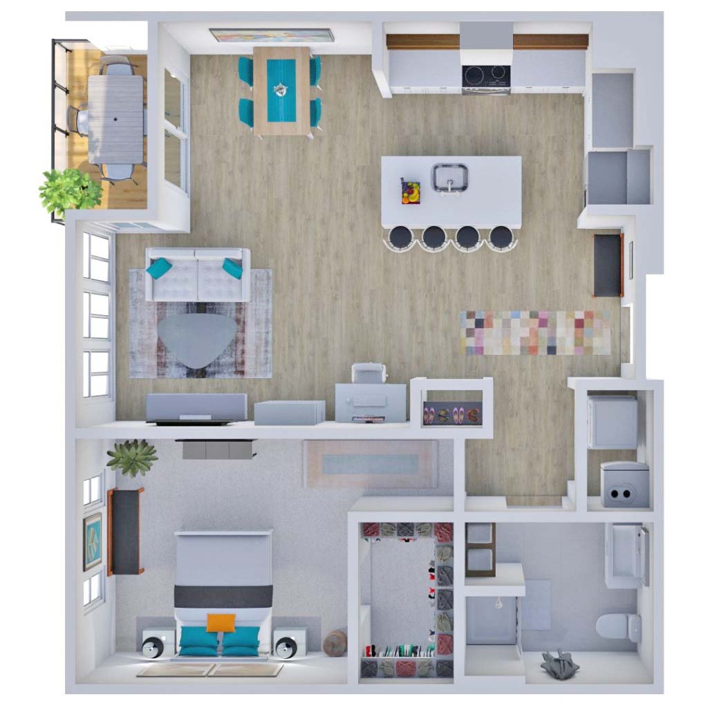 HKS The District Riverside Residences 3D Floor Plans 1B