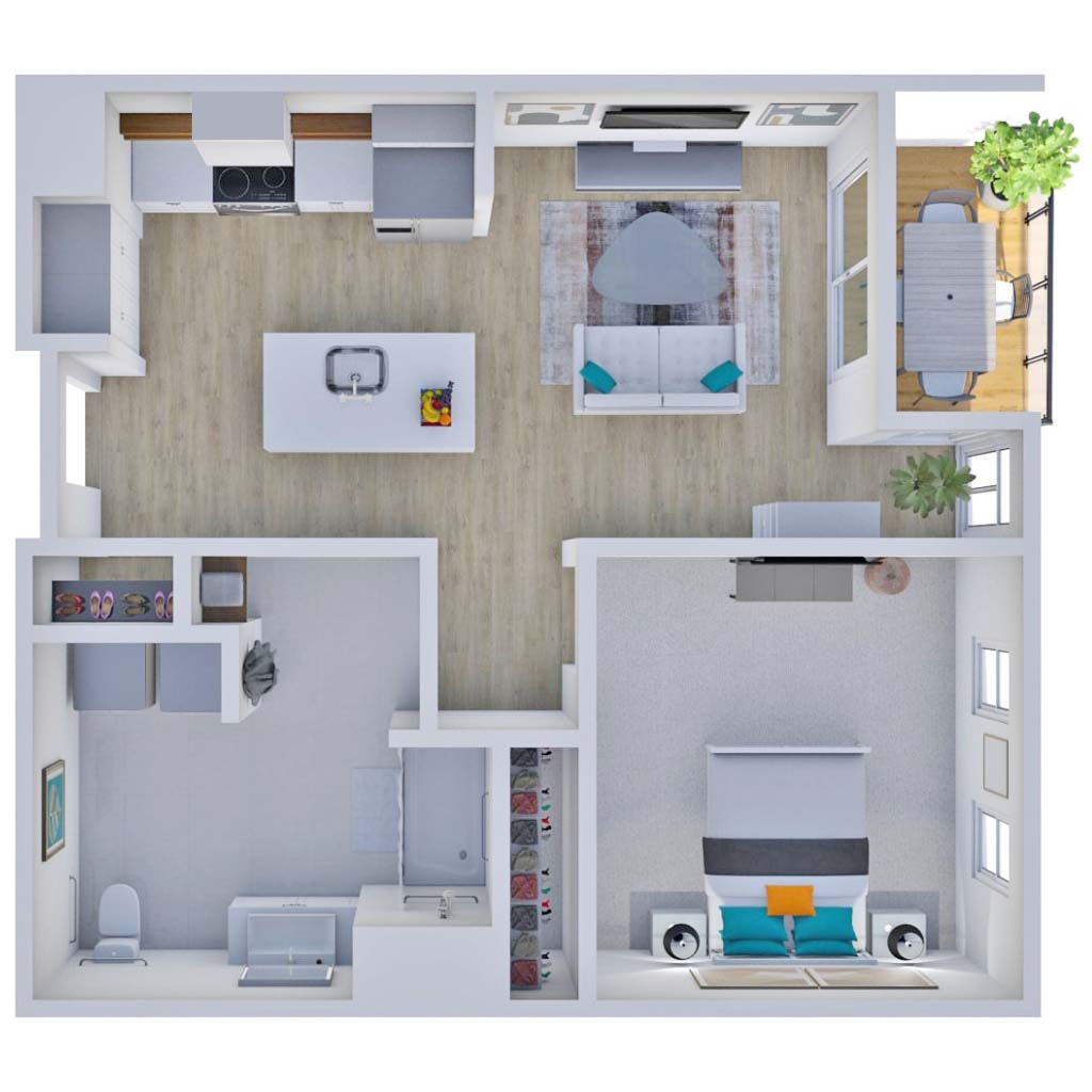 HKS The District Riverside Residences 3D Floor Plans 1R